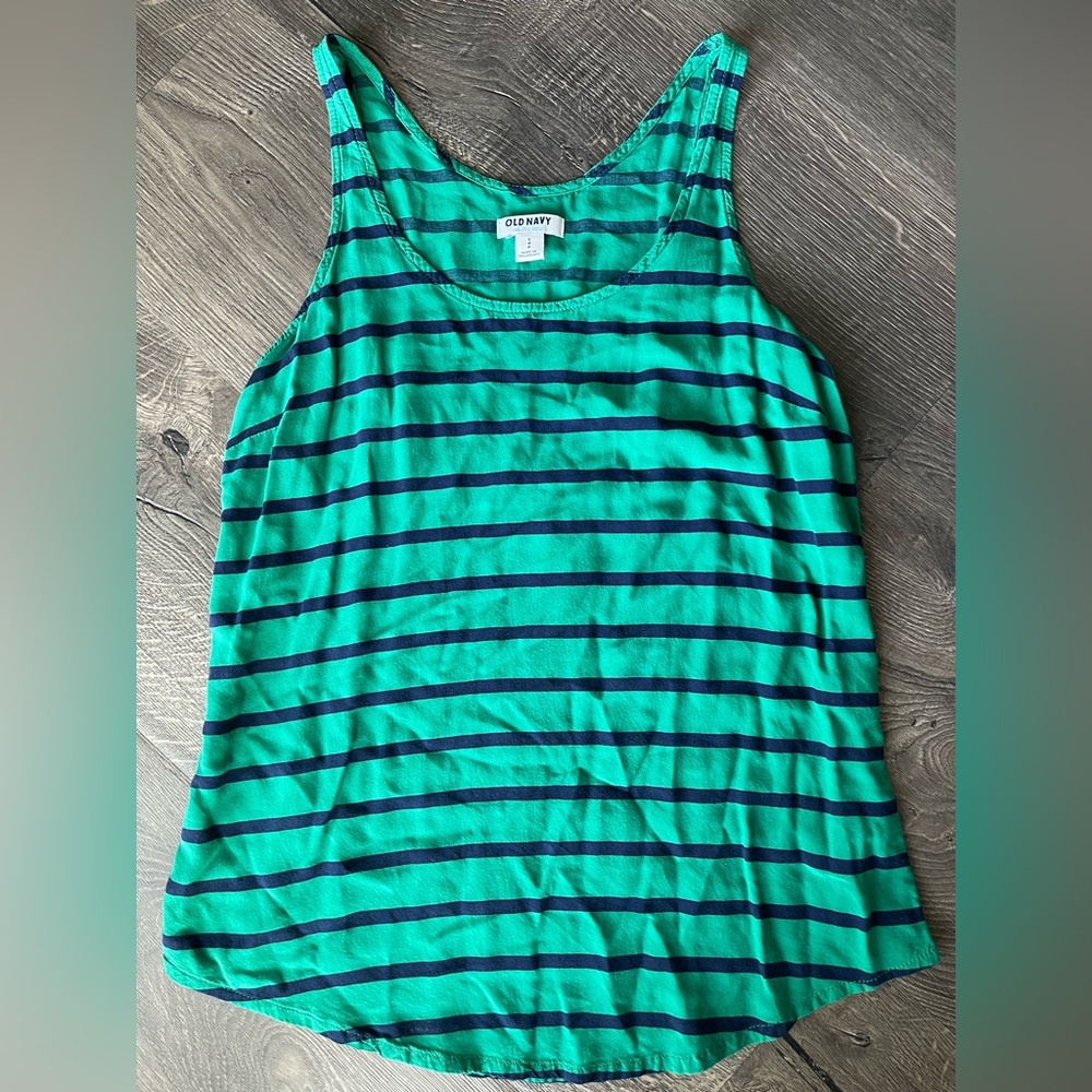 Old Navy Sleeveless Top Women’s Small Green & Navy Striped Rayon Scoop Neck Tank